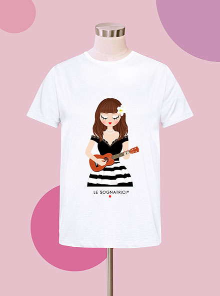 T-shirt  - Bianca - Bianco - Sognatrice Eloisa ukulele